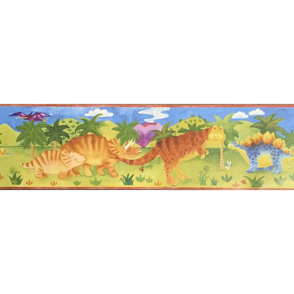 DINOSAUR WALLPAPER BORDER CHILDREN'S ROOM PREPASTED BRIGHT COLORS